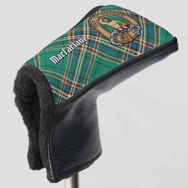 Clan MacFarlane Crest over Ancient Hunting Tartan Golf Head Cover (3/4 Front)
