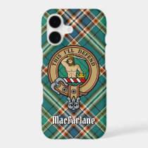 Clan MacFarlane Crest over Ancient Hunting Tartan iPhone 17 Case