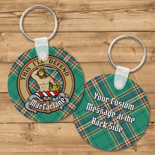 Clan MacFarlane Crest over Ancient Hunting Tartan Keychain