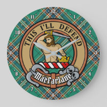 Clan MacFarlane Crest over Ancient Hunting Tartan Large Clock