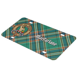 Clan MacFarlane Crest over Ancient Hunting Tartan License Plate