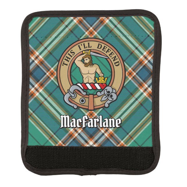 Clan MacFarlane Crest over Ancient Hunting Tartan Luggage Handle Wrap (Front)