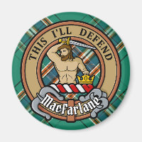 Clan MacFarlane Crest over Ancient Hunting Tartan