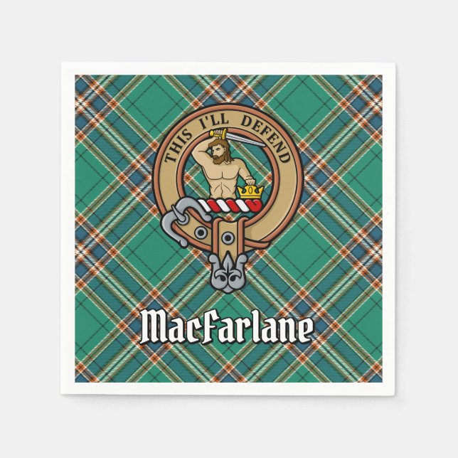 Clan MacFarlane Crest over Ancient Hunting Tartan Napkins (Front)