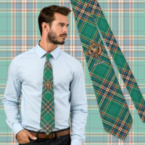 Clan MacFarlane Crest over Ancient Hunting Tartan Neck Tie