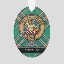 Clan MacFarlane Crest over Ancient Hunting Tartan Ornament
