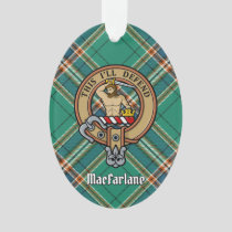 Clan MacFarlane Crest over Ancient Hunting Tartan Ornament