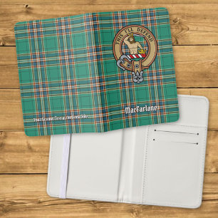 Clan MacFarlane Crest over Ancient Hunting Tartan Passport Holder