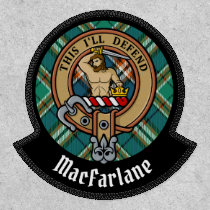 Clan MacFarlane Crest over Ancient Hunting Tartan Patch