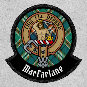 Clan MacFarlane Crest over Ancient Hunting Tartan Patch