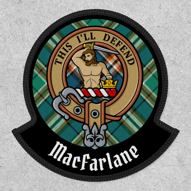 Clan MacFarlane Crest over Ancient Hunting Tartan Patch (Front)