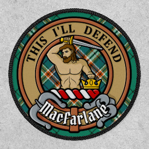 Clan MacFarlane Crest over Ancient Hunting Tartan Patch