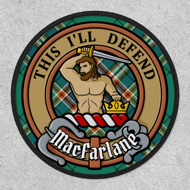 Clan MacFarlane Crest over Ancient Hunting Tartan Patch (Front)
