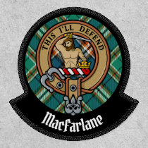 Clan MacFarlane Crest over Ancient Hunting Tartan Patch
