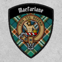 Clan MacFarlane Crest over Ancient Hunting Tartan Patch