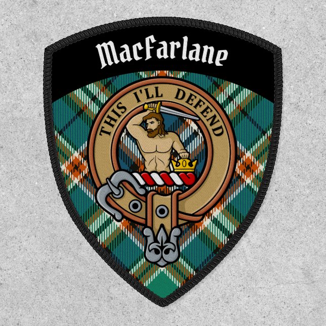 Clan MacFarlane Crest over Ancient Hunting Tartan Patch (Front)