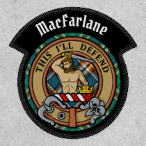 Clan MacFarlane Crest over Ancient Hunting Tartan Patch