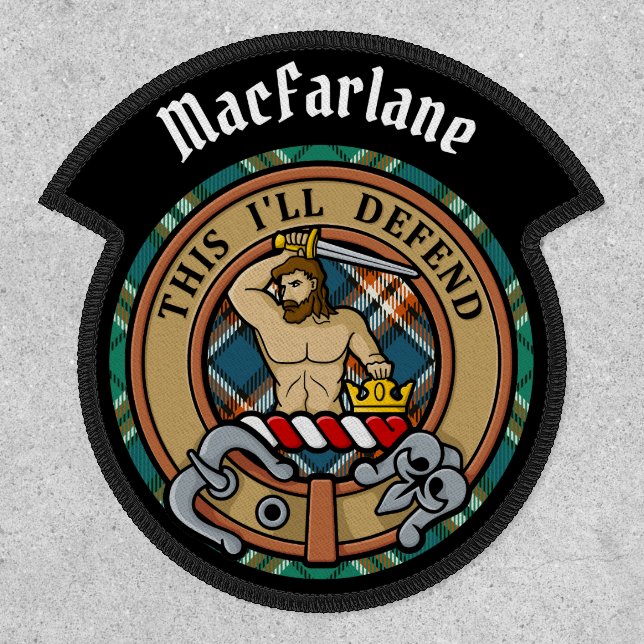 Clan MacFarlane Crest over Ancient Hunting Tartan Patch (Front)