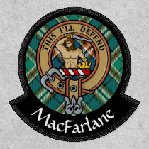 Clan MacFarlane Crest over Ancient Hunting Tartan Patch