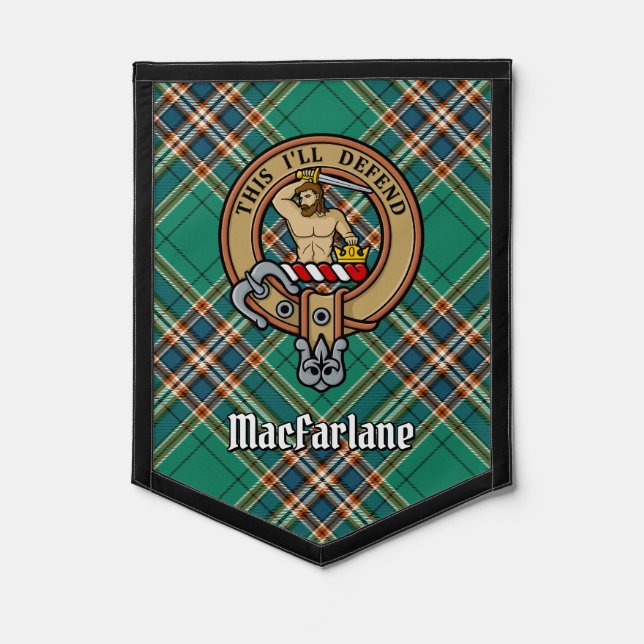 Clan MacFarlane Crest over Ancient Hunting Tartan Pennant (Front)