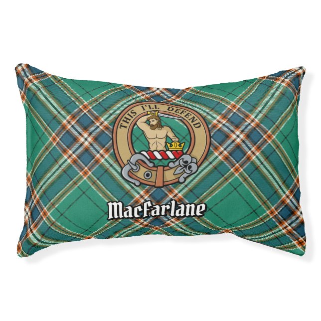 Clan MacFarlane Crest over Ancient Hunting Tartan Pet Bed (Front)