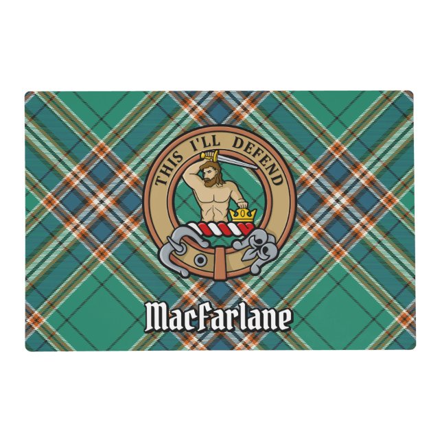 Clan MacFarlane Crest over Ancient Hunting Tartan Placemat (Front)