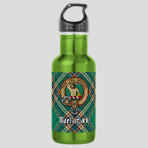 Clan MacFarlane Crest over Ancient Hunting Tartan Stainless Steel Water Bottle