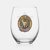 Clan MacFarlane Crest over Ancient Hunting Tartan Stemless Wine Glass