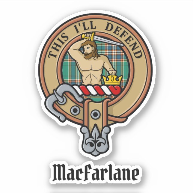 Clan MacFarlane Crest over Ancient Hunting Tartan Sticker (Front)