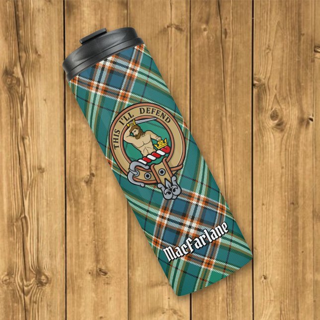 Clan MacFarlane Crest over Ancient Hunting Tartan Thermal Tumbler (Creator Uploaded)