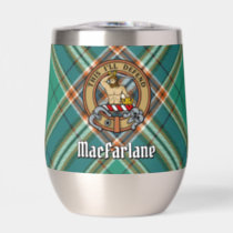 Clan MacFarlane Crest over Ancient Hunting Tartan Thermal Wine Tumbler