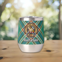 Clan MacFarlane Crest over Ancient Hunting Tartan Thermal Wine Tumbler