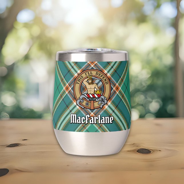 Clan MacFarlane Crest over Ancient Hunting Tartan Thermal Wine Tumbler (Creator Uploaded)