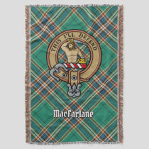 Clan MacFarlane Crest over Ancient Hunting Tartan Throw Blanket