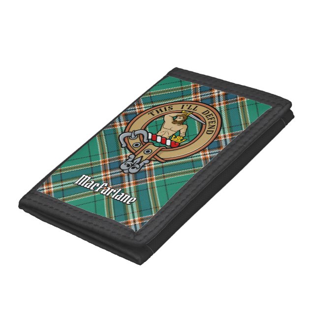 Clan MacFarlane Crest over Ancient Hunting Tartan Trifold Wallet (Bottom)