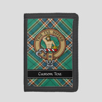 Clan MacFarlane Crest over Ancient Hunting Tartan Trifold Wallet