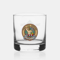 Clan MacFarlane Crest over Ancient Hunting Tartan Whiskey Glass