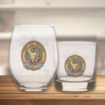 Clan MacFarlane Crest over Ancient Hunting Tartan Whiskey Glass