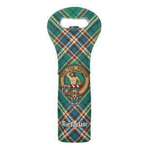 Clan MacFarlane Crest over Ancient Hunting Tartan Wine Bag