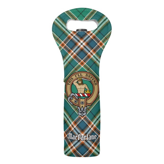Clan MacFarlane Crest over Ancient Hunting Tartan Wine Bag (Front)