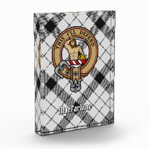 Clan MacFarlane Crest over Black and White Tartan Acrylic Award