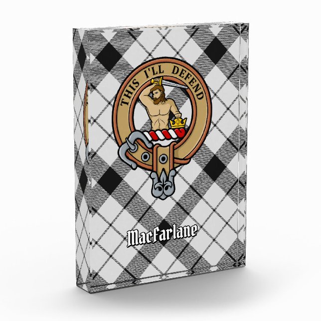 Clan MacFarlane Crest over Black and White Tartan Acrylic Award (Left)