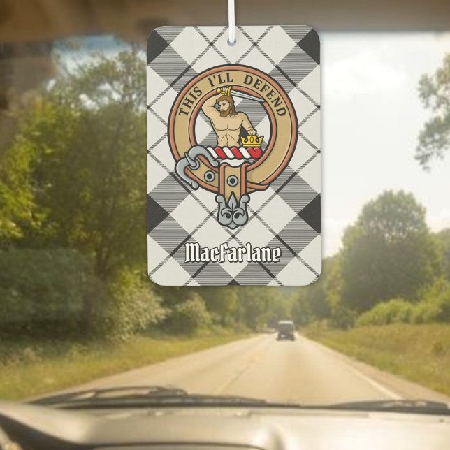 Clan MacFarlane Crest over Black and White Tartan Air Freshener (Creator Uploaded)