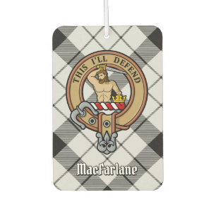 Clan MacFarlane Crest over Black and White Tartan Air Freshener