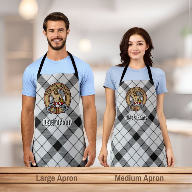 Clan MacFarlane Crest over Black and White Tartan Apron (Creator Uploaded)