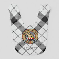 Clan MacFarlane Crest over Black and White Tartan Baby Bib