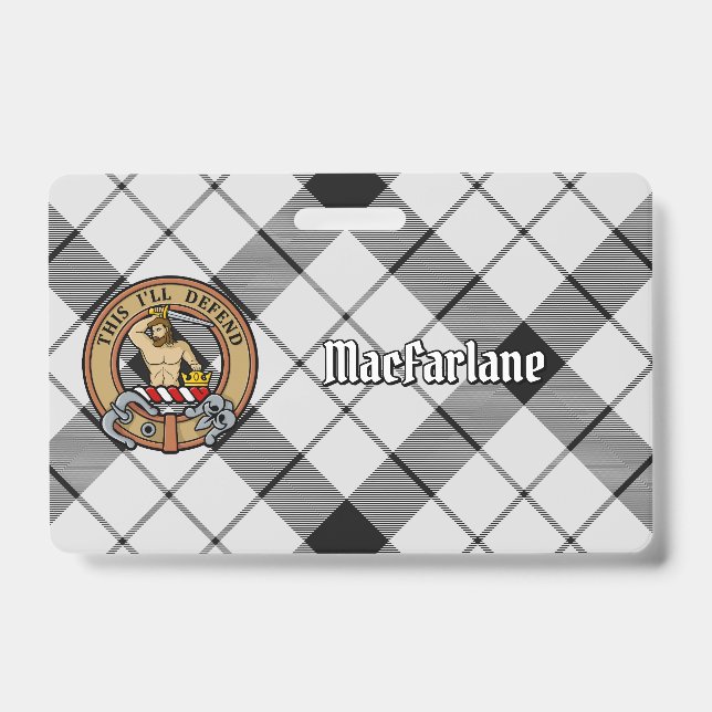 Clan MacFarlane Crest over Black and White Tartan Badge (Front)