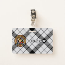 Clan MacFarlane Crest over Black and White Tartan Badge