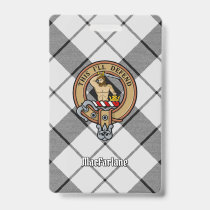 Clan MacFarlane Crest over Black and White Tartan Badge