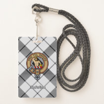 Clan MacFarlane Crest over Black and White Tartan Badge